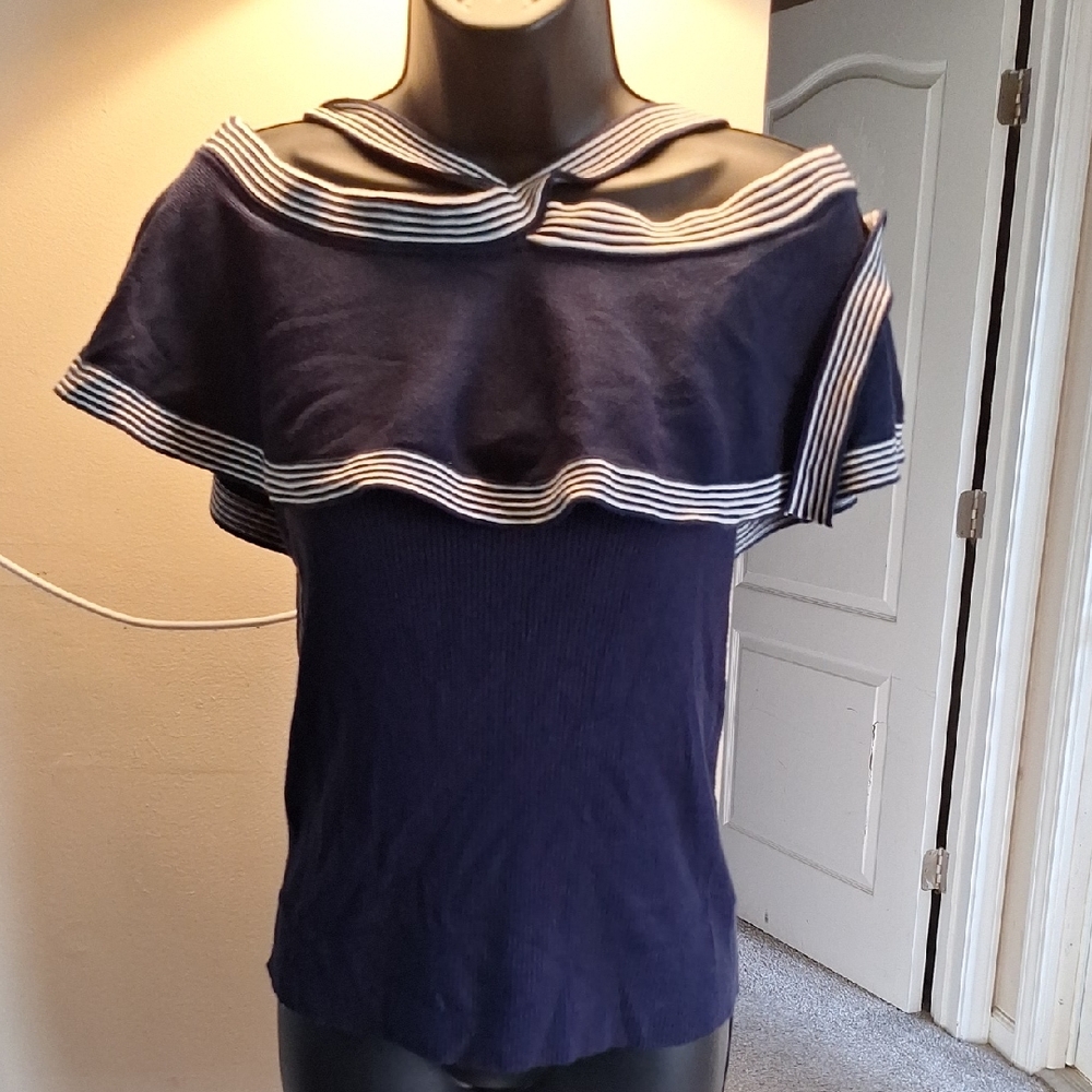 New York & Company Navy Women's Muscle Tee with Stripes
